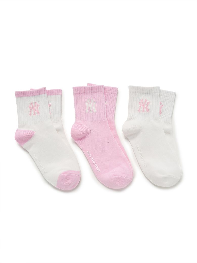 베이직 단목 양말 3번들 NY (Pink)