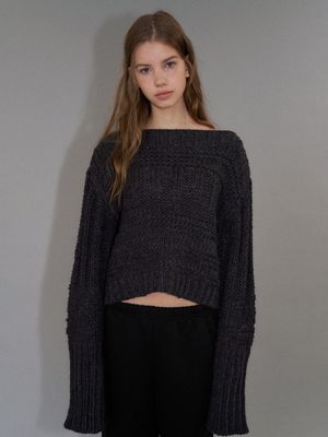 보트넥 벌키 니트 (차콜)