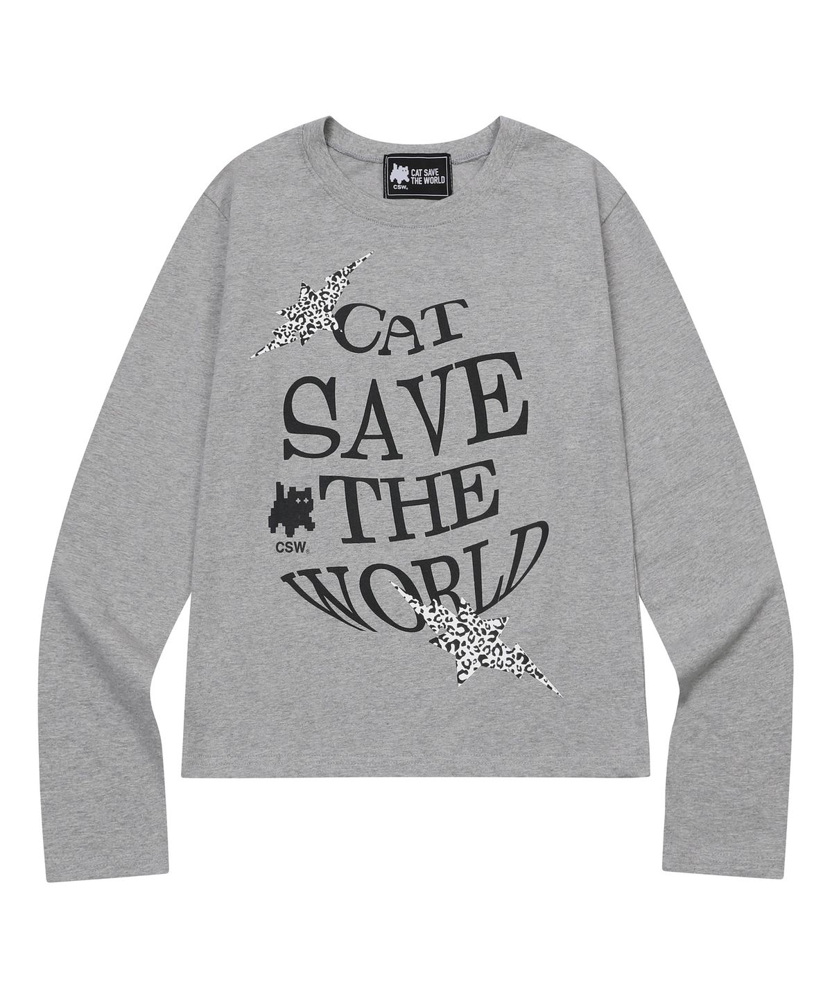 캣세이브더월드(CATSAVETHEWORLD) 칸나 호피 스타 레터링 롱 슬리브 티