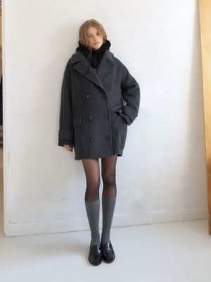 클래식 카본 하프 코트 (차콜)