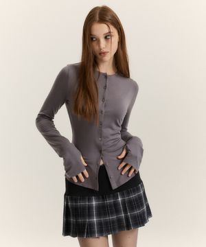 뮤즈 버튼 소프트 커브 가디건 (모브 그레이)