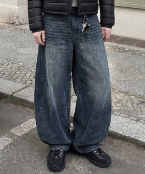 리브 커브드 데님팬츠 (진청)