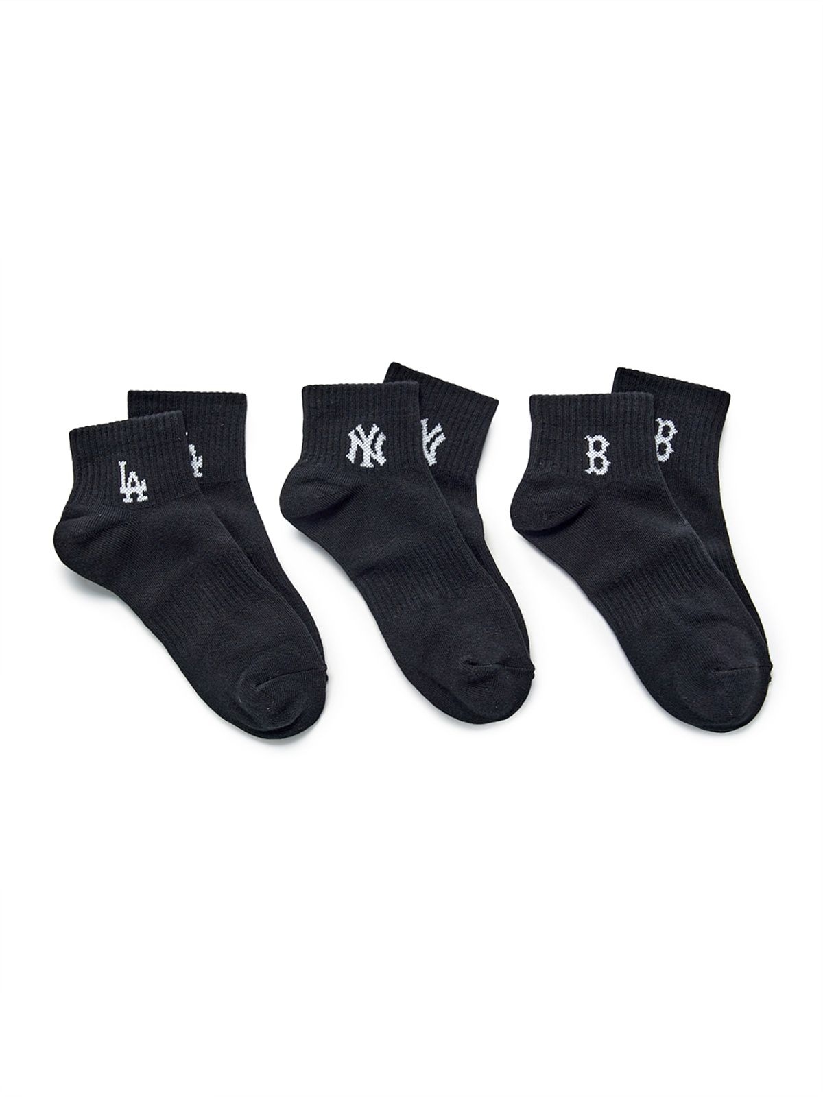 엠엘비(MLB) 스몰 로고 발목 양말 3족세트 MLB (Black)