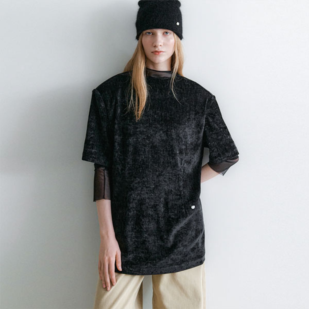 아틀리에 나인(ATELIER NAIN) VELVET PADDED SHOULDER TOP (BL-4382)