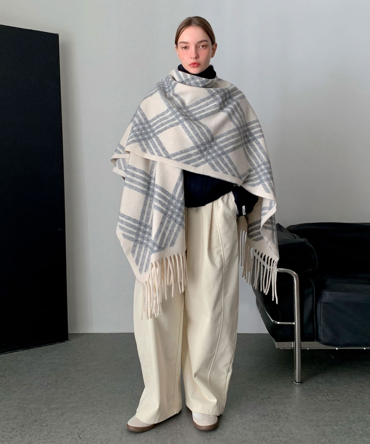 바스카라(VASCARA) Vintage Check Fringe Shawl (4colors)