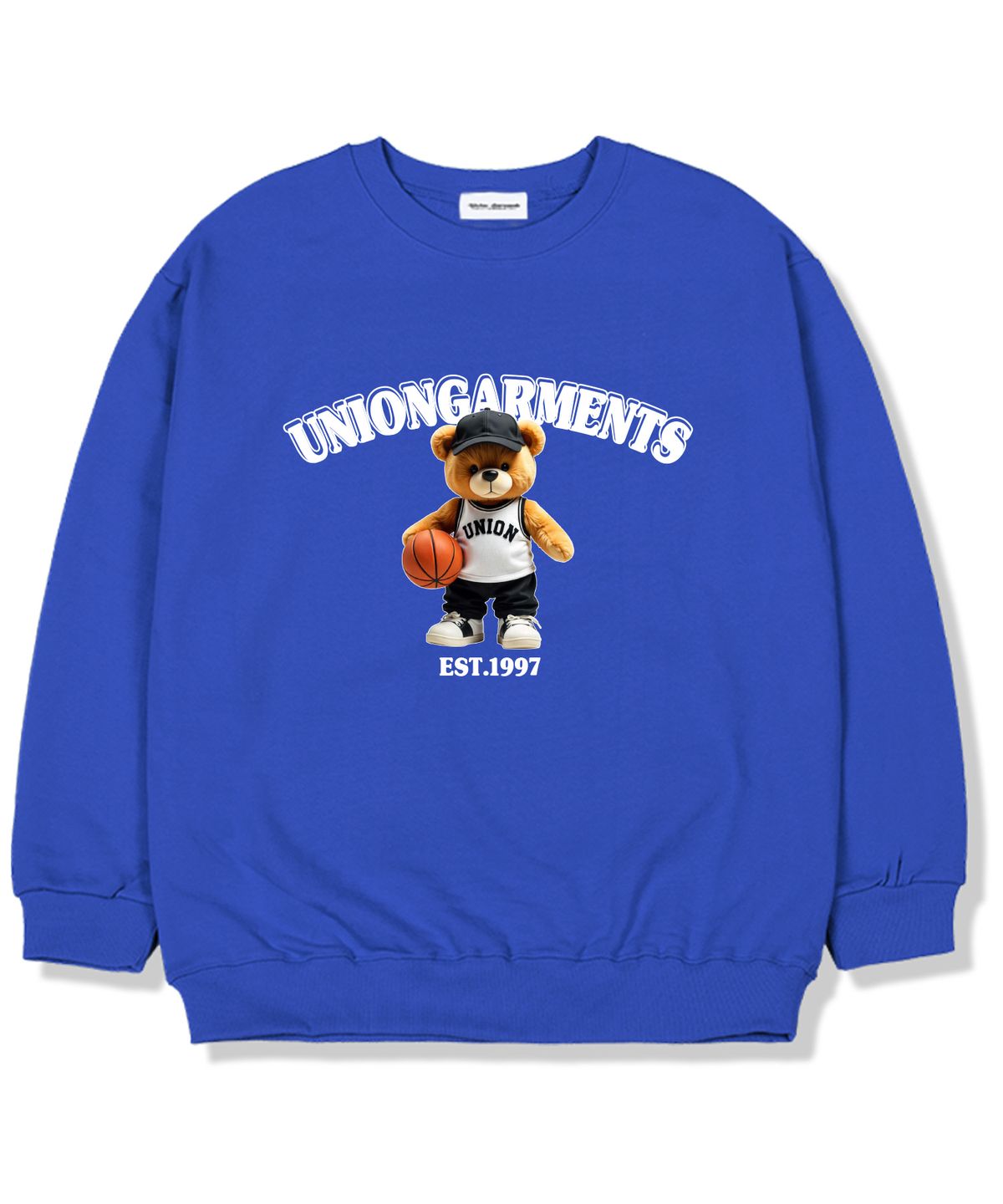 유니온가먼츠(UNION GARMENTS) 농구공베어 기모안감 오버핏 맨투맨 티셔츠 블루