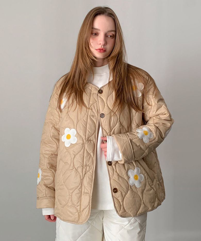 Collarless Daisy Quilting Jacket (3Colors)