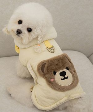 강아지 겨울 하네스옷 테디 포켓 망토 패딩 옐로우