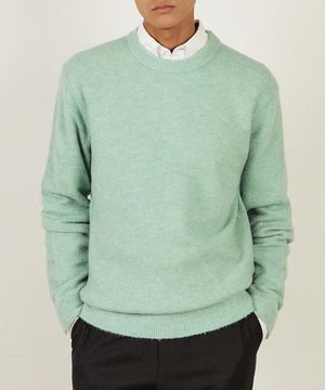 울혼방 브러쉬드 풀오버 라운드니트 그린