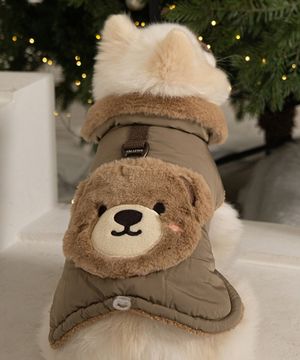 강아지 겨울 하네스옷 테디 포켓 망토 패딩 브라운