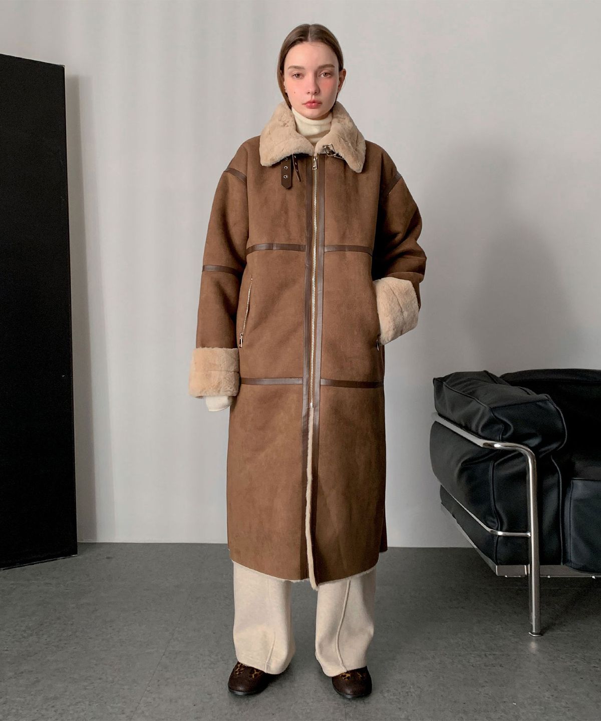 바스카라(VASCARA) Shearling Zip-Up Long Mustang (3colors)
