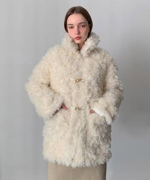 Fluffy High Neck Duffle Faux Fur Jacket (2colors)