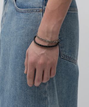 레더&체인 레이어드 브레이슬릿 [블랙]