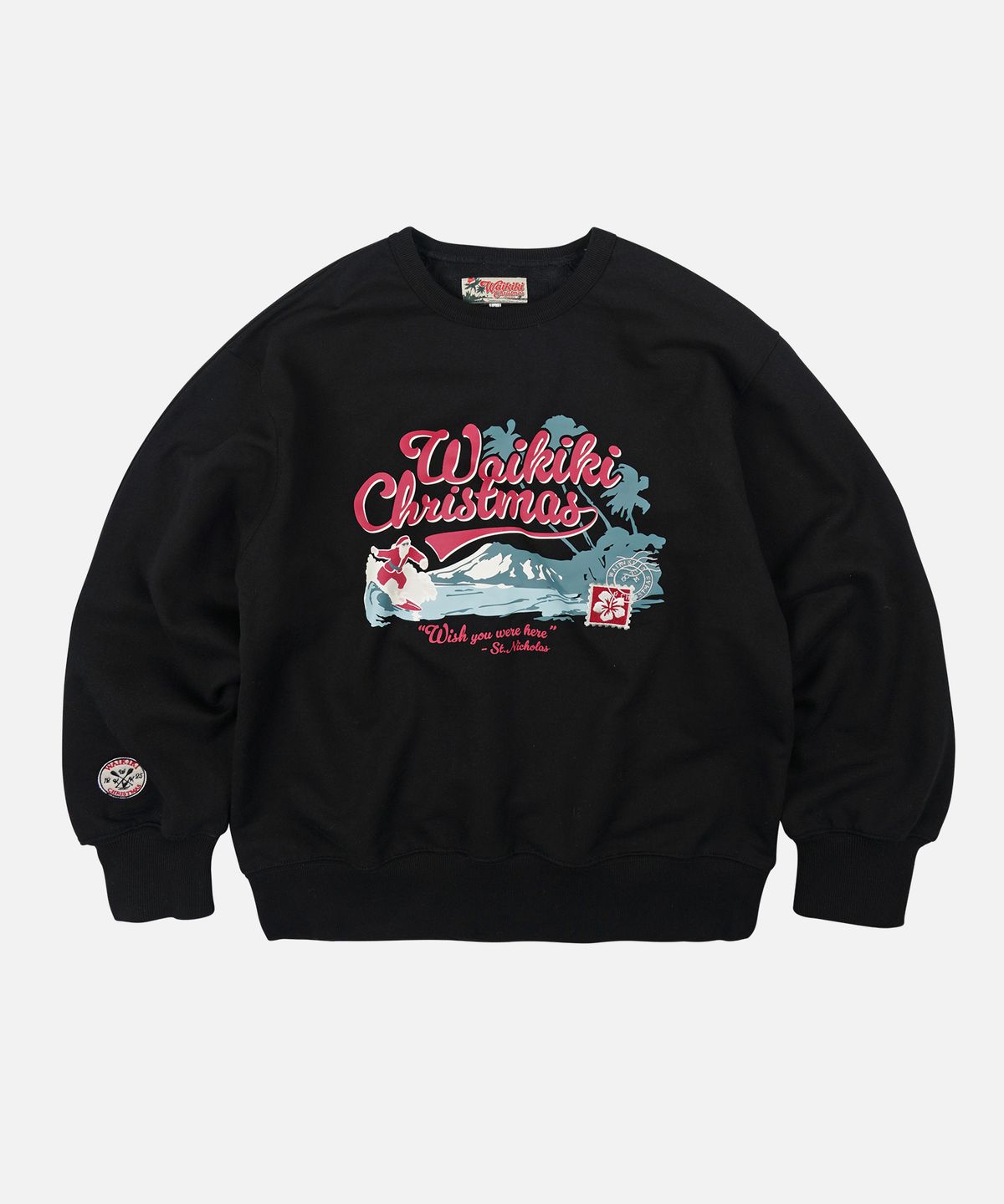 프리즘웍스(FRIZMWORKS) WAIKIKI CHRISTMAS POSTCARD SWEATSHIRT _ BLACK