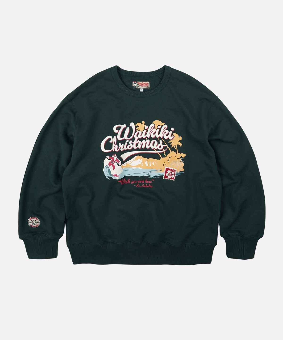 프리즘웍스(FRIZMWORKS) WAIKIKI CHRISTMAS POSTCARD SWEATSHIRT _ GREEN