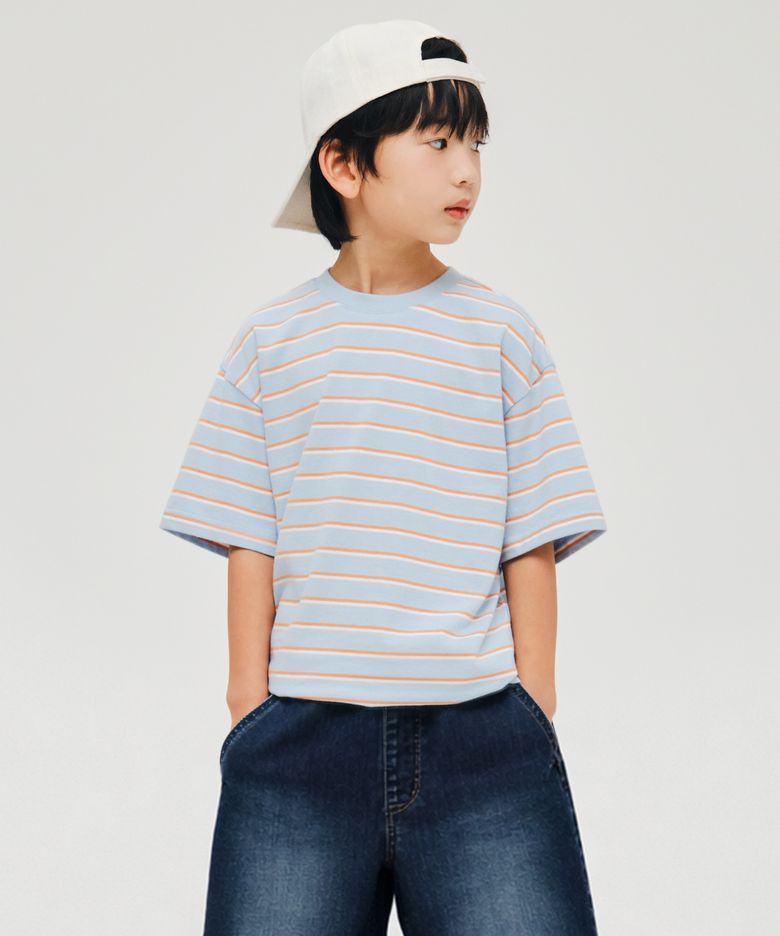 멀티 스트라이프 크루 넥 티셔츠 3 [스카이 블루]