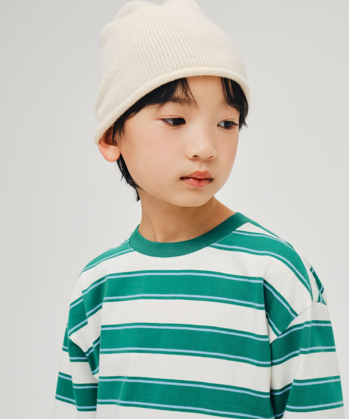 무신사 스탠다드 키즈(MUSINSA STANDARD KIDS) 멀티 스트라이프 크루 넥 긴소매 티셔츠 3 [그린]