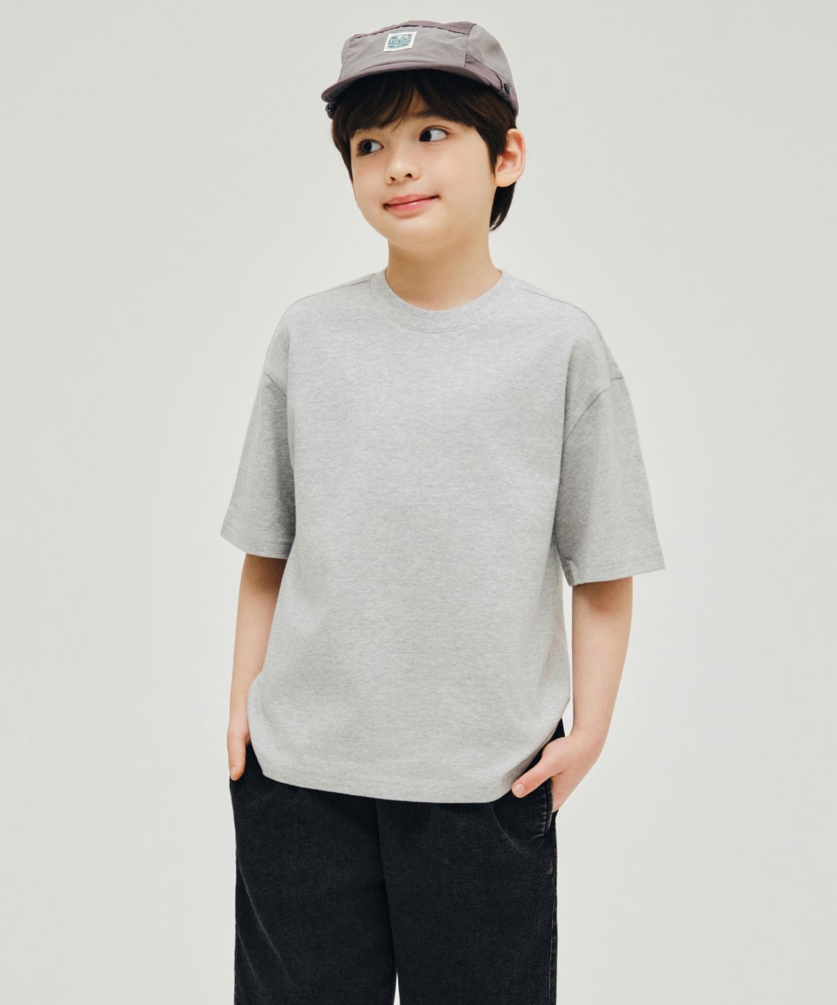 무신사 스탠다드 키즈(MUSINSA STANDARD KIDS) 오버사이즈 크루 넥 티셔츠 [미디엄 그레이]