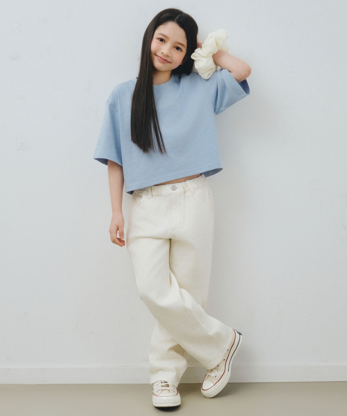 무신사 스탠다드 키즈(MUSINSA STANDARD KIDS) 릴렉스트 크롭 티셔츠 [블루 그레이]