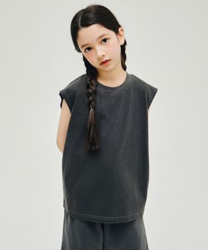 피그먼트 오버사이즈 크루 넥 슬리브리스 탑 [챠콜 그레이]
