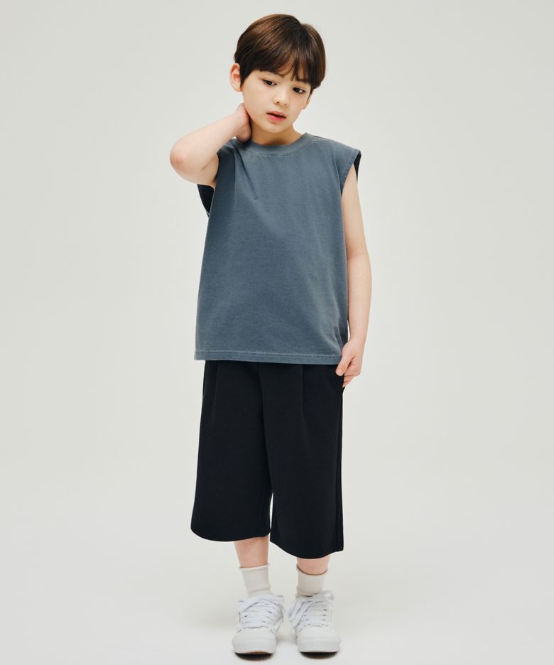 피그먼트 오버사이즈 크루 넥 슬리브리스 탑 [피콕 블루]