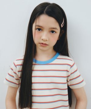 리브드 멀티 스트라이프 슬림 티셔츠 [크림]