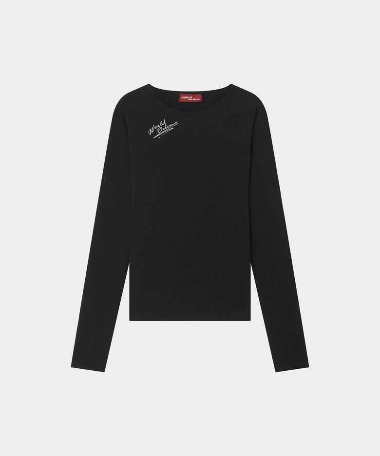 SIGN PRINTING STRETCH TIGHT T-SHIRTS (BLACK)