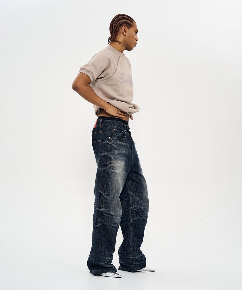 INDIGO SLUB THUNDER WASHING DENIM PANTS