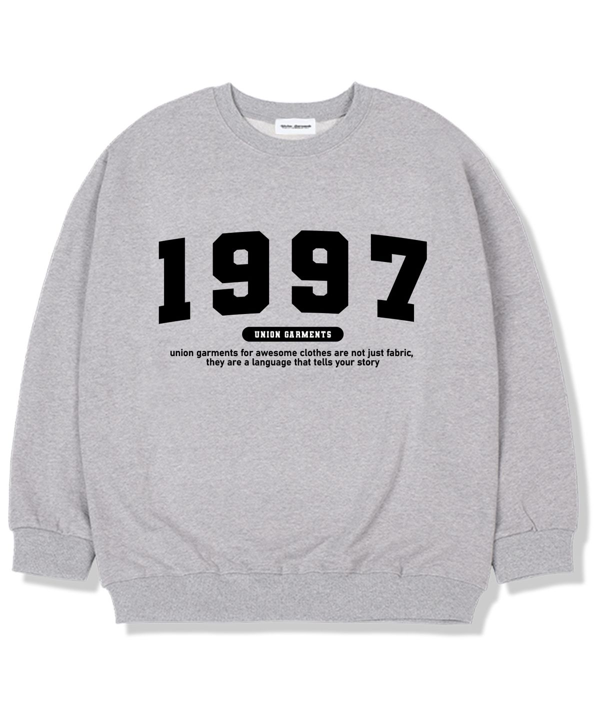 유니온가먼츠(UNION GARMENTS) 1997넘버로고 기모안감 오버핏 맨투맨 티셔츠 그레이