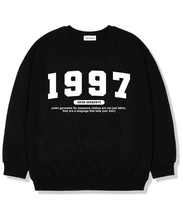 1997넘버로고 기모안감 오버핏 맨투맨 티셔츠 블랙