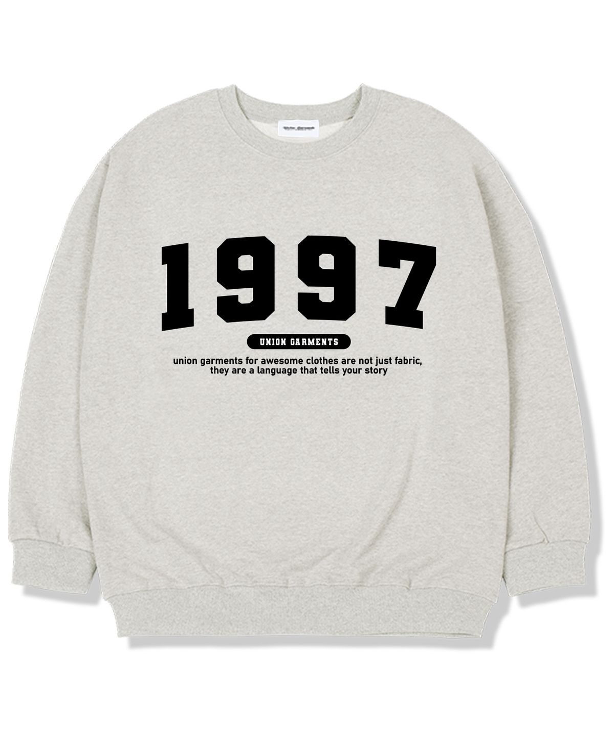 유니온가먼츠(UNION GARMENTS) 1997넘버로고 기모안감 오버핏 맨투맨 티셔츠 오트밀
