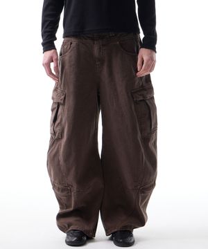 스플릿 아크 커브드 카고 팬츠 브라운