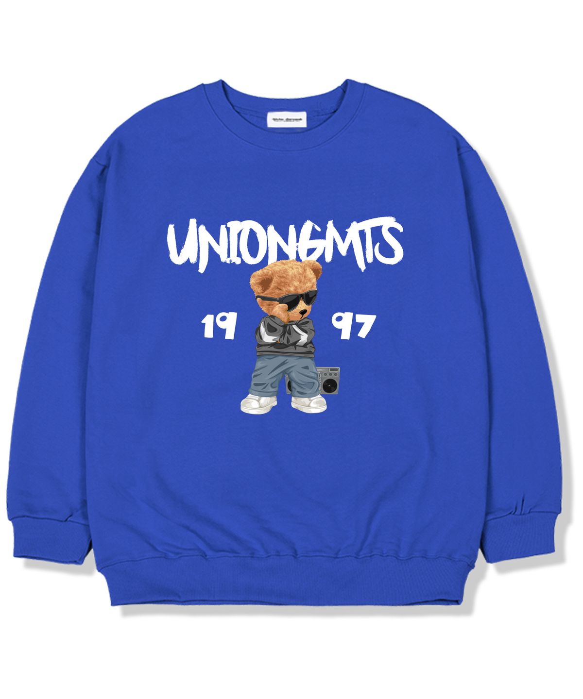 유니온가먼츠(UNION GARMENTS) 댄서베어 기모안감 오버핏 맨투맨 티셔츠 블루