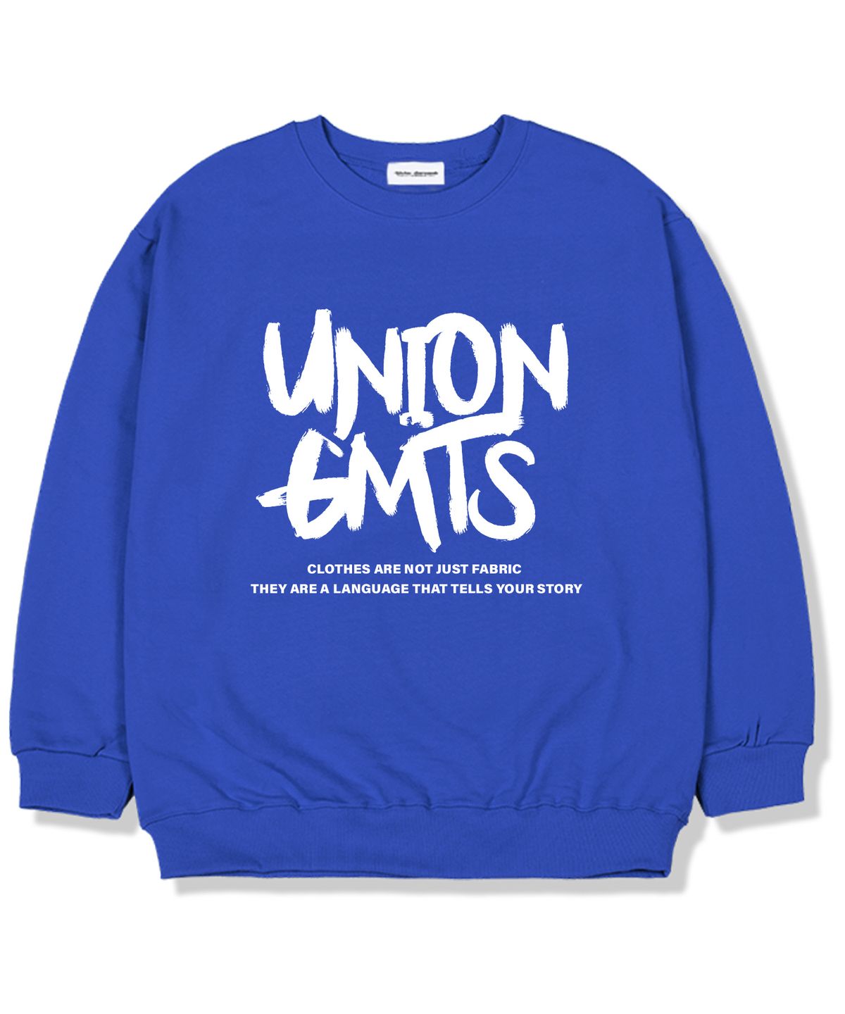 유니온가먼츠(UNION GARMENTS) GMTS로고 기모안감 오버핏 맨투맨 티셔츠 블루