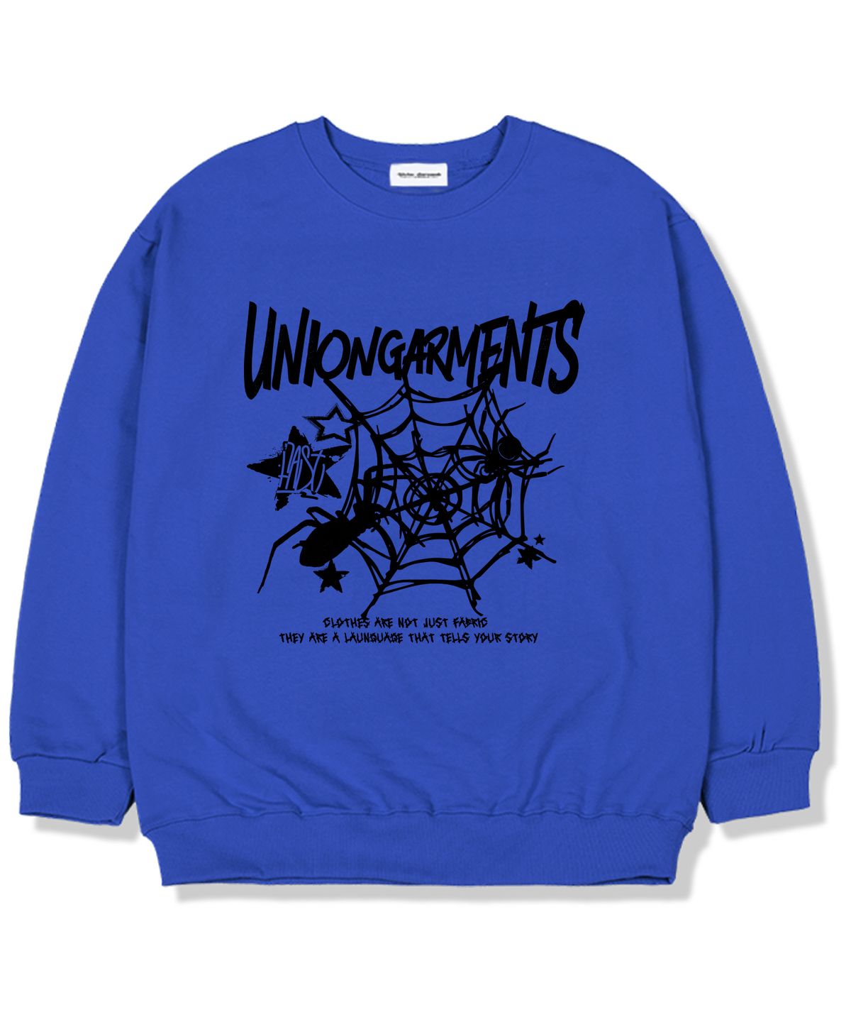 유니온가먼츠(UNION GARMENTS) 스파이더 기모안감 오버핏 맨투맨 티셔츠 블루