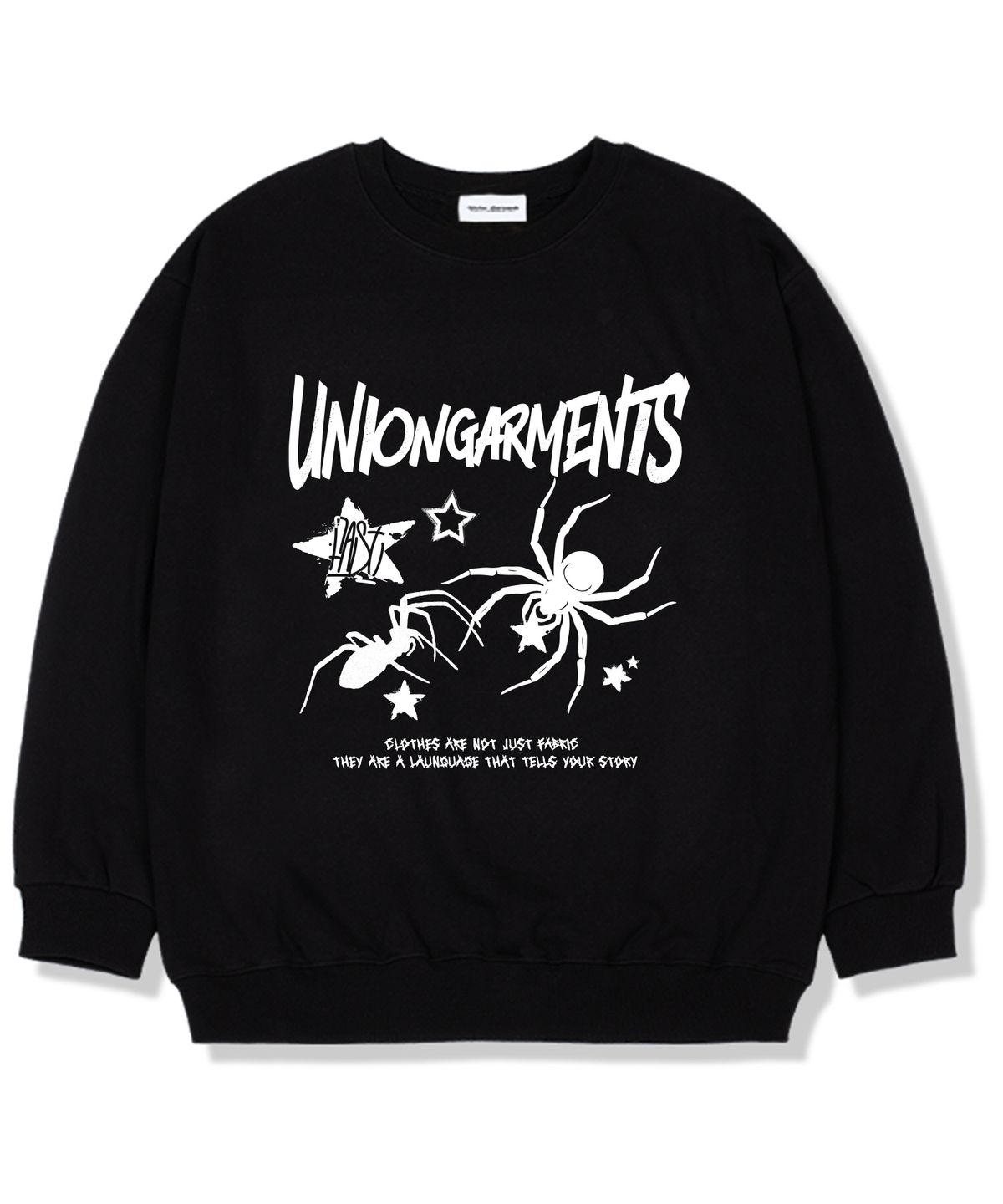 유니온가먼츠(UNION GARMENTS) 스타스파이더 기모안감 오버핏 맨투맨 티셔츠 블랙