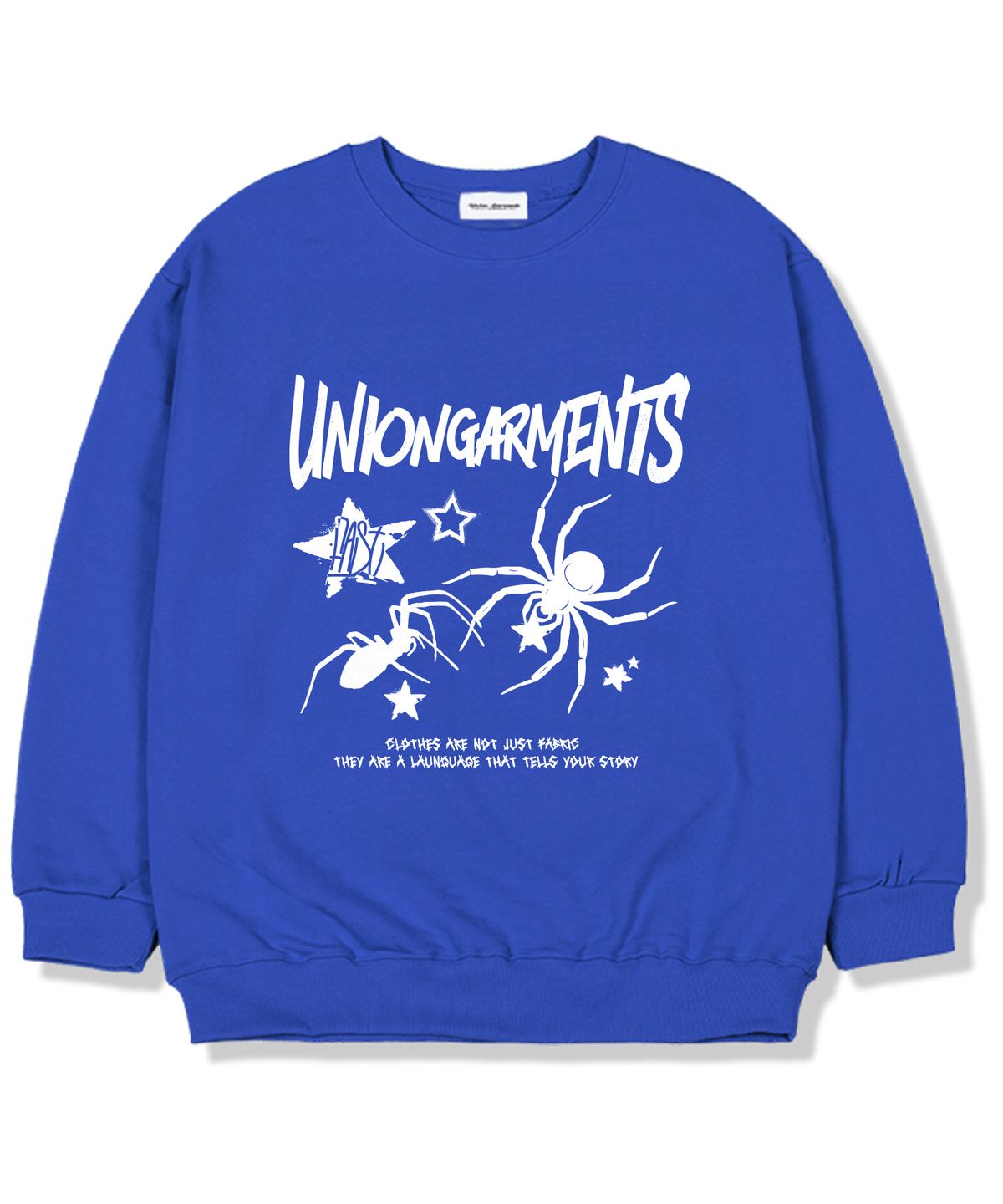 유니온가먼츠(UNION GARMENTS) 스타스파이더 기모안감 오버핏 맨투맨 티셔츠 블루