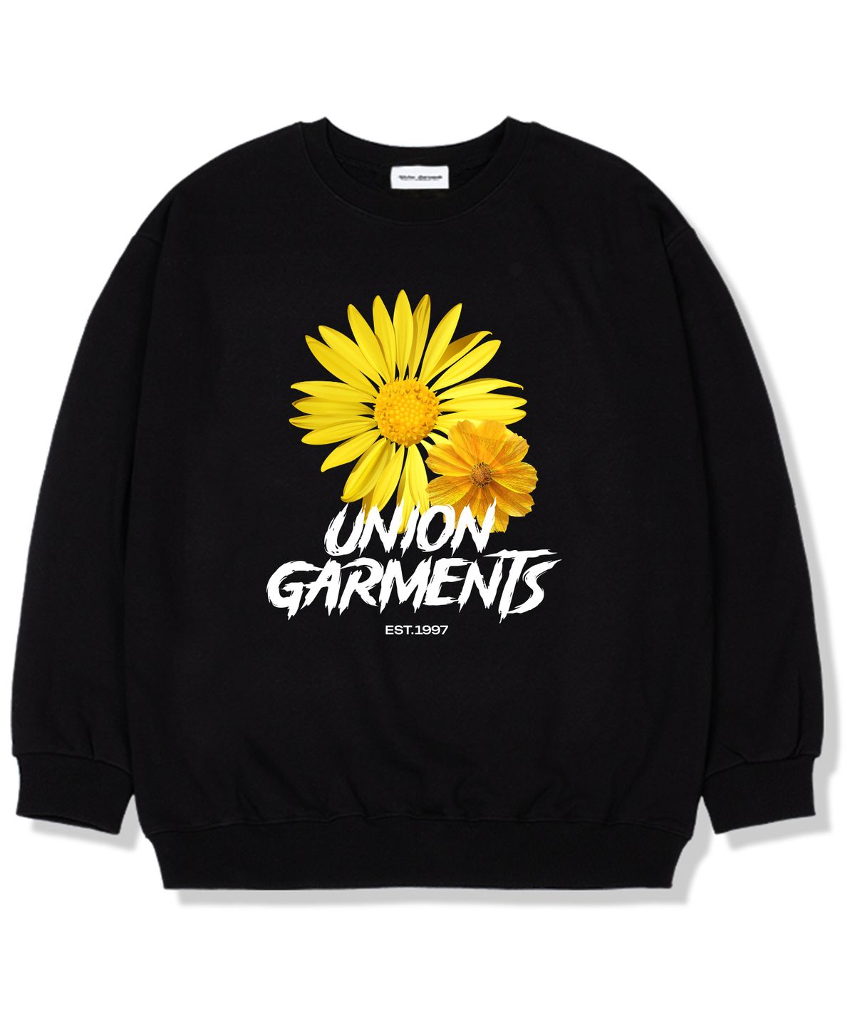 유니온가먼츠(UNION GARMENTS) 빅플라워 기모안감 오버핏 맨투맨 티셔츠 블랙