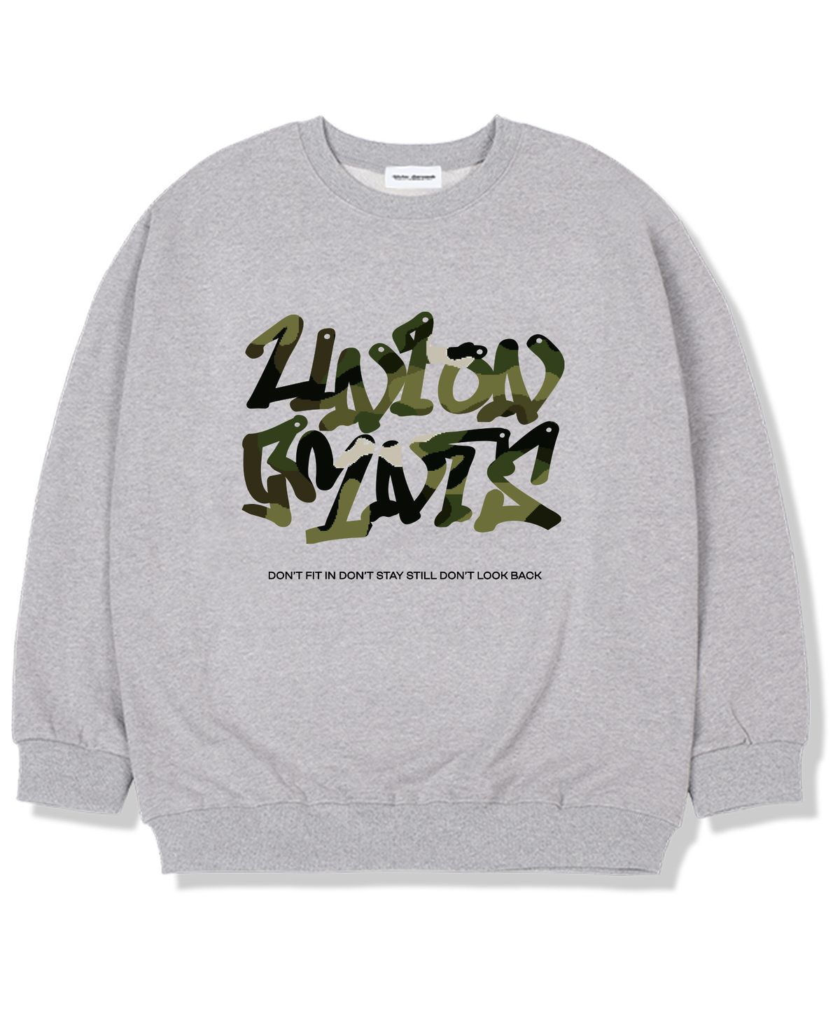 유니온가먼츠(UNION GARMENTS) 밀리메리아로고 기모안감 오버핏 맨투맨 티셔츠 그레이