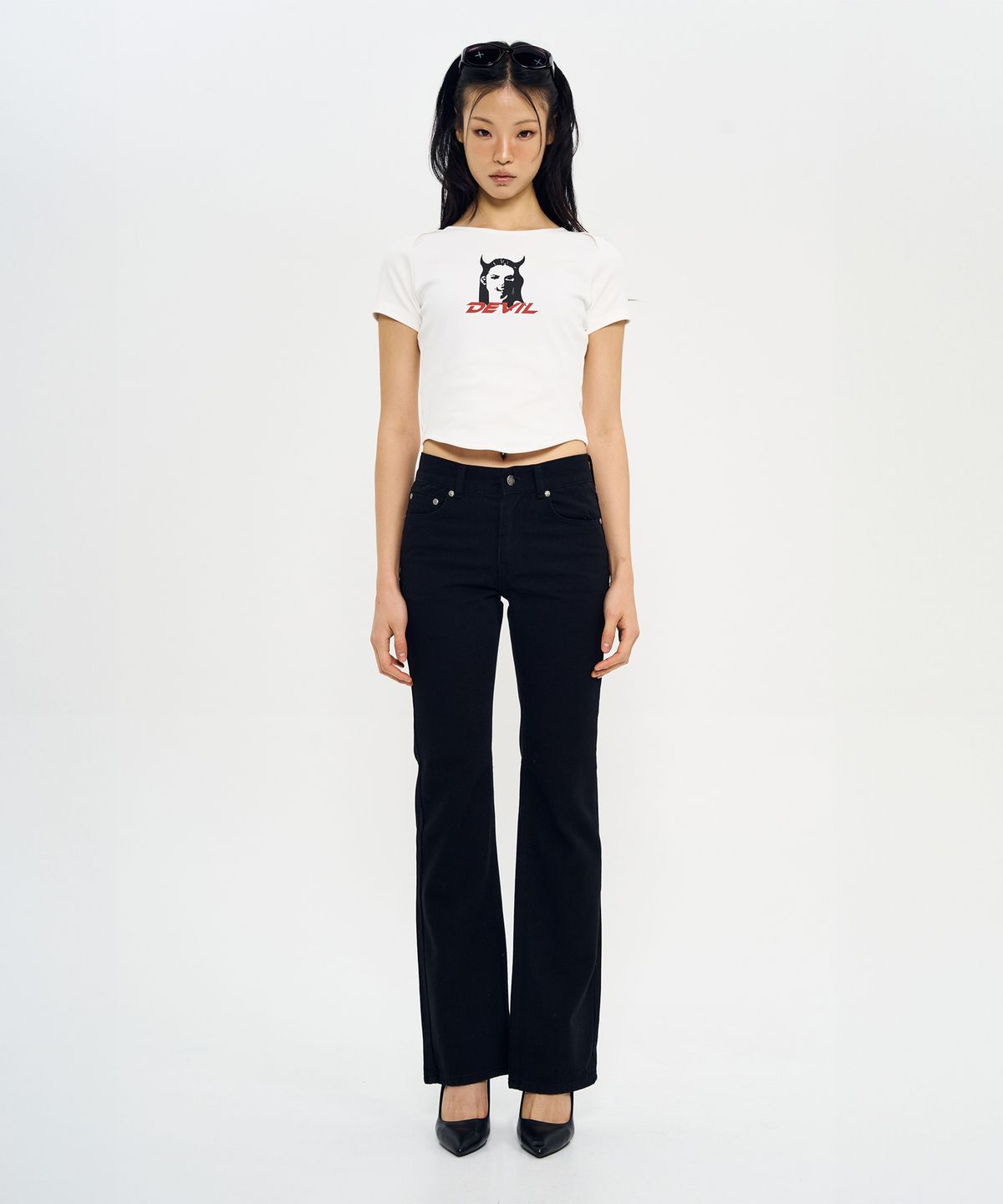 월드딜레마(WORLDDILEMA) DEVIL PRINTING TIGHT HALF T-SHIRTS (WHITE)