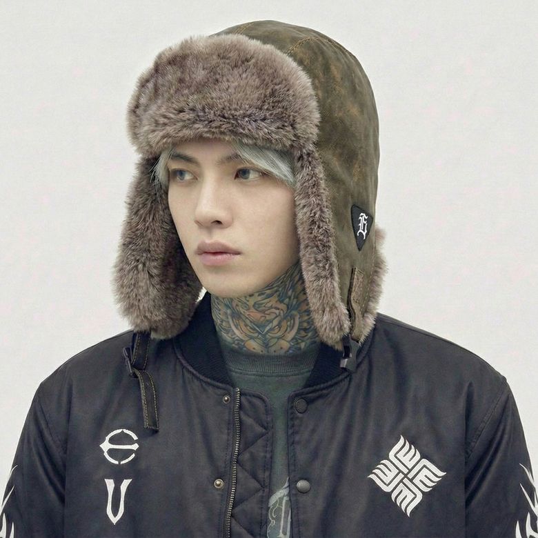 EV 레더 트루퍼 모자 (카키 브라운)