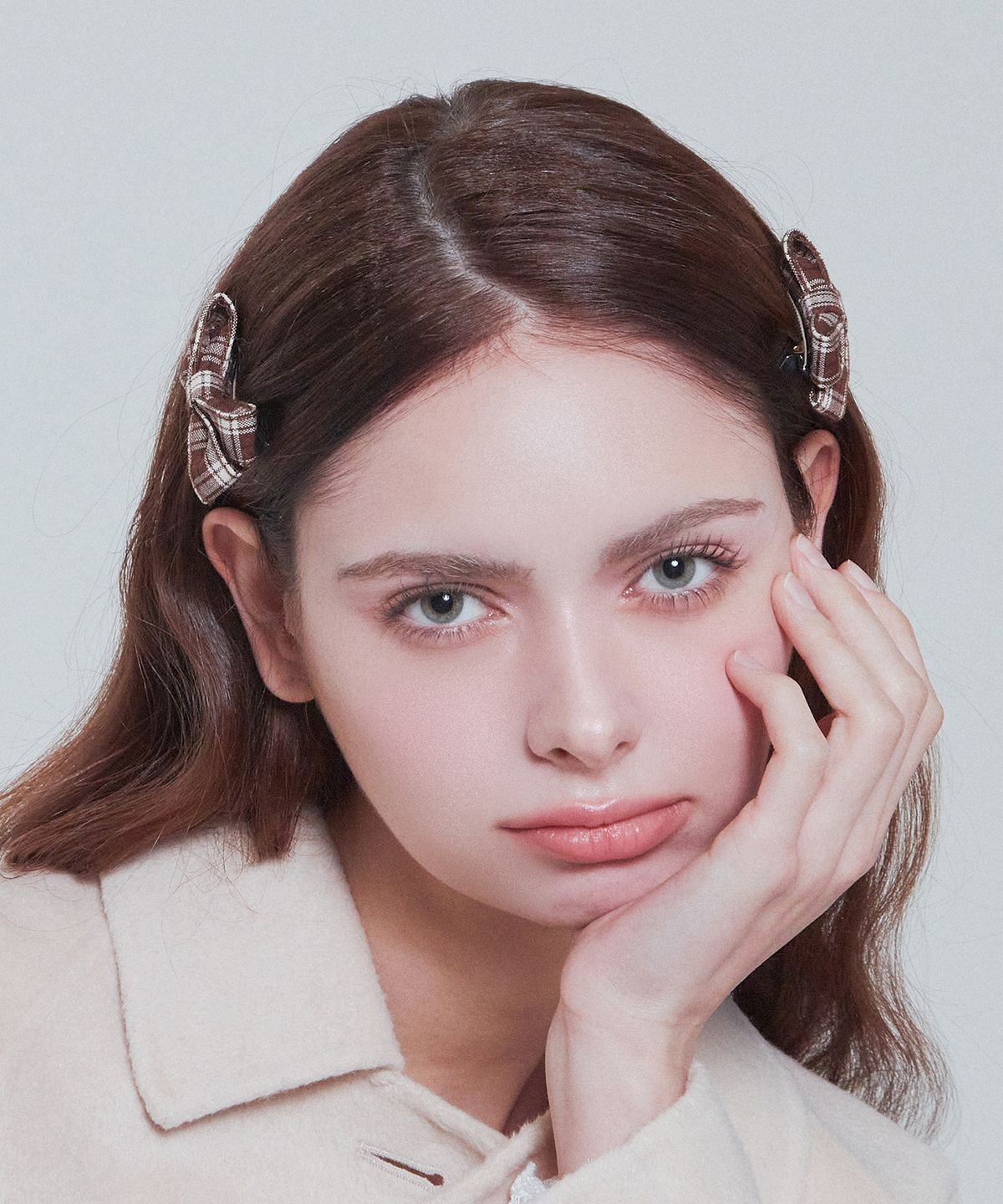 챠미(CHARMY) [2set] 프레피 체크 헤어핀 (브라운)