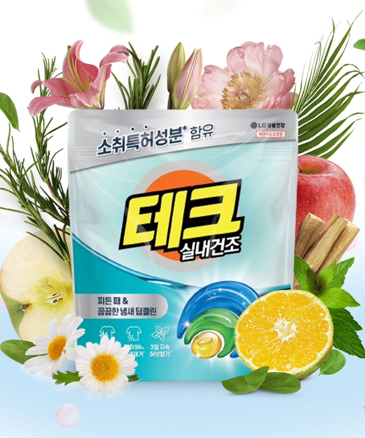 테크(TECH) 실내건조 냄새 딥클린 3 in 1 일반 드럼 겸용 캡슐세제 50입
