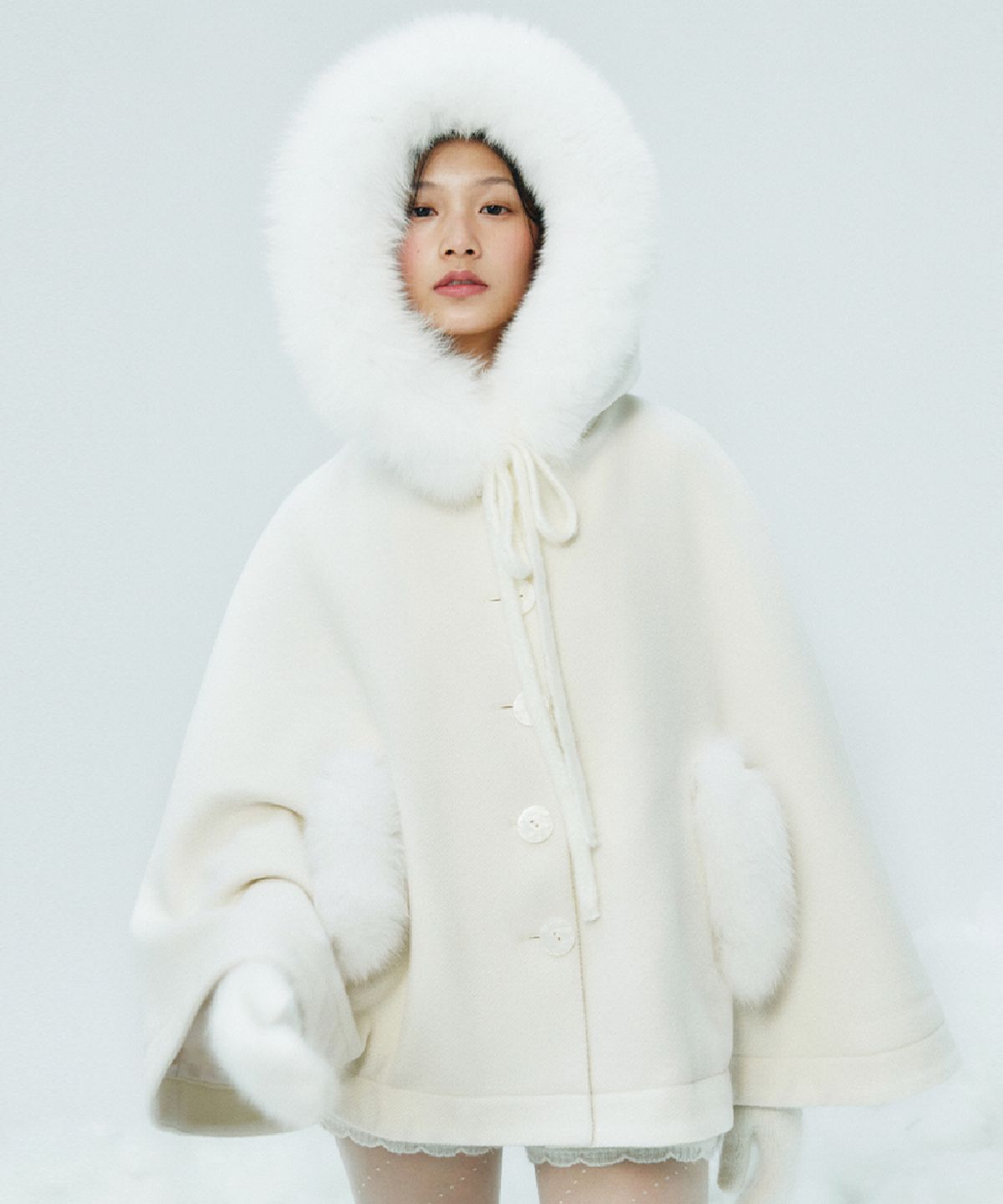 더티스(THETIS) REAL FOX FUR SNOW CAPE COAT_TT4W012IV