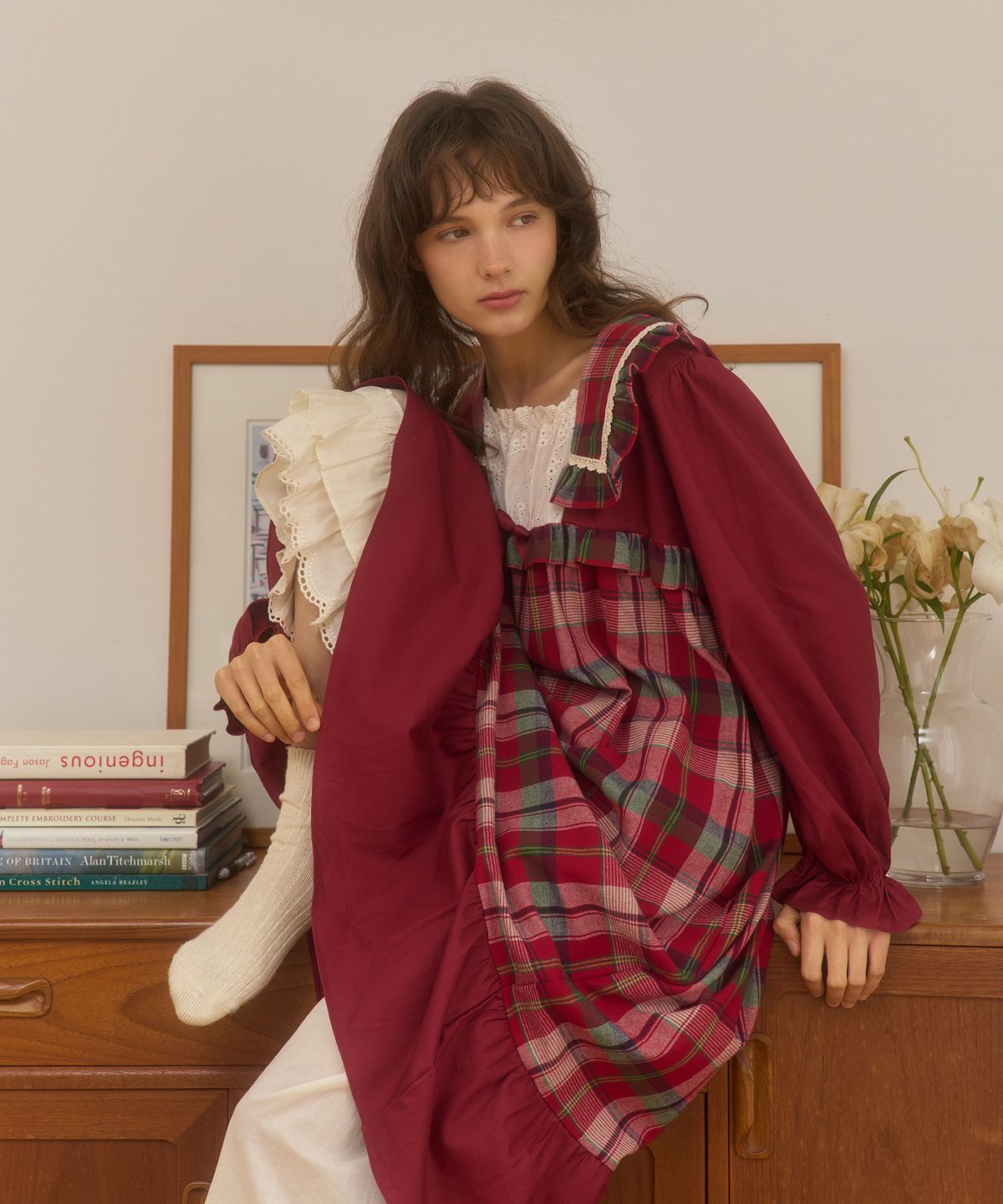 울랄라파자마(ULLALA PAJAMAS) 뮤리엘 긴팔 원피스 버건디 (30수)