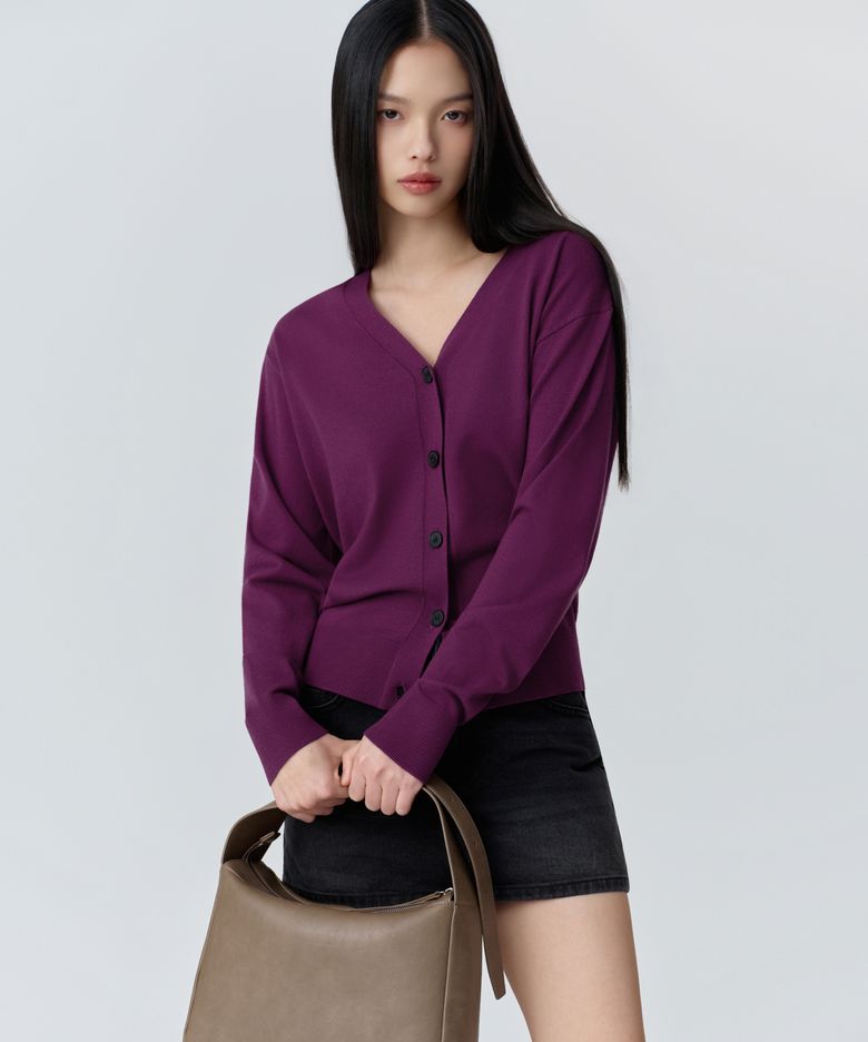 우먼즈 에센셜 릴렉스드 가디건 [플럼]