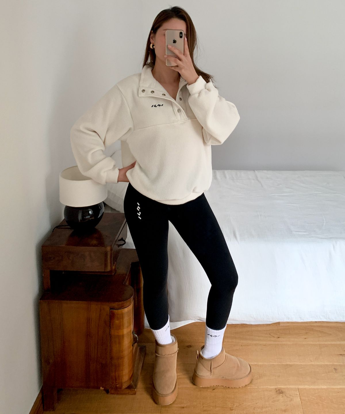 인지액티브(INJIACTIVE) Fleece Snap Pullover Sweatshirt 화이트