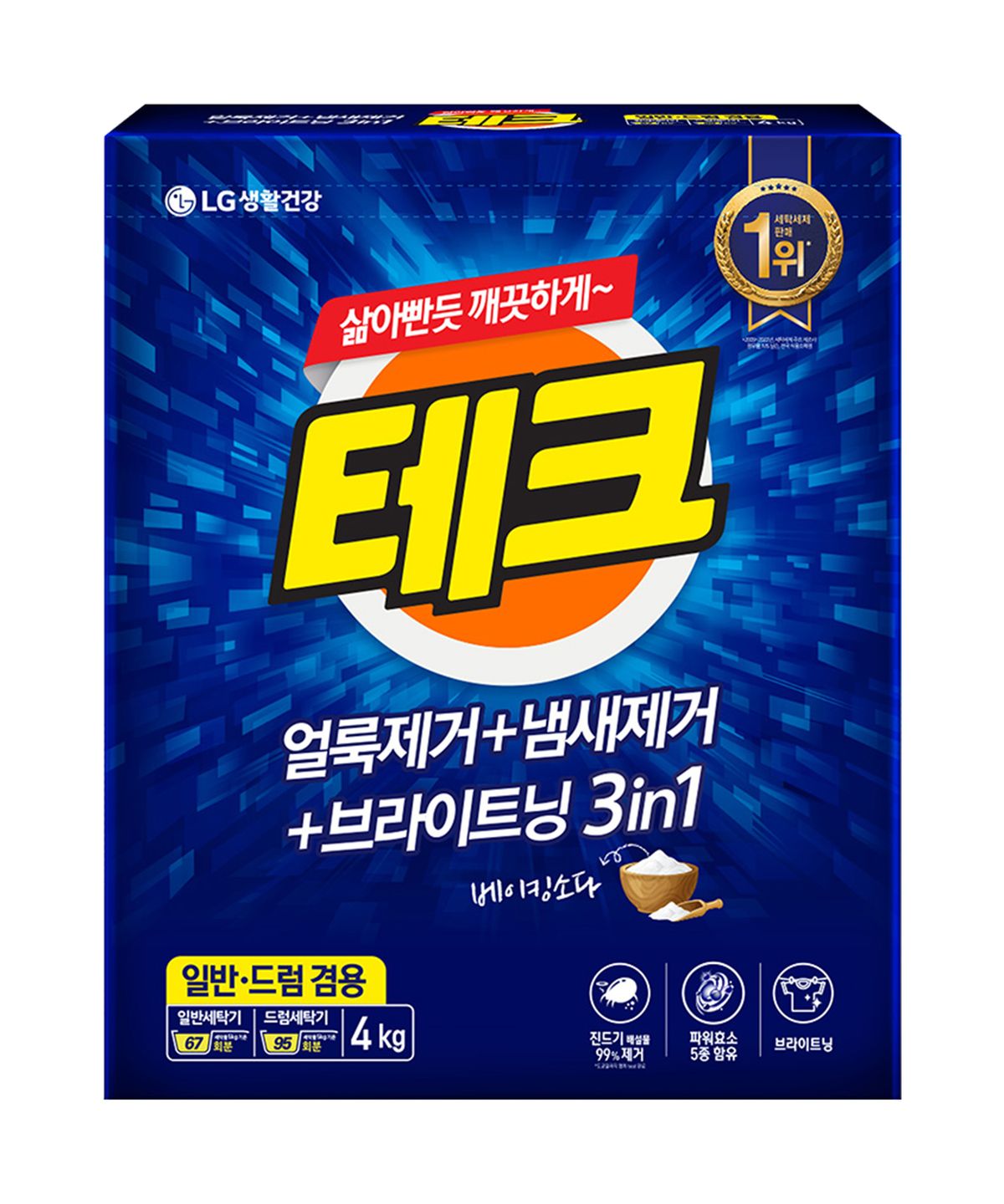 테크(TECH) 3in1 분말세제 세탁세제 일반드럼 겸용 카톤 4KG
