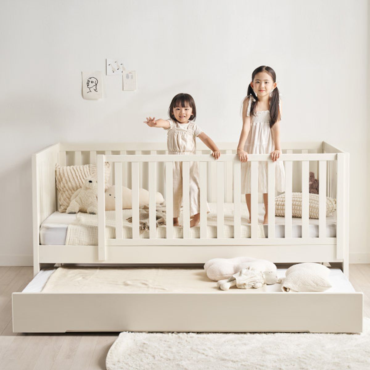 스칸디아(SCANDIA) 시몬 원목 어린이 2단 슬라이딩 데이베드 침대(매트제외)+가드