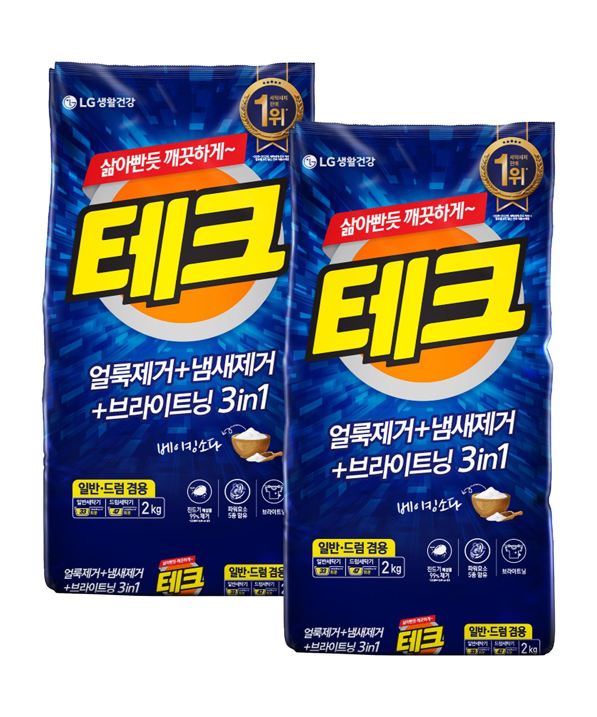 테크(TECH) 3in1 분말세제 일반드럼 겸용 리필 2KG x 2개